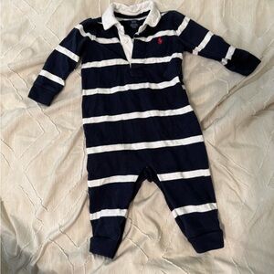Ralph Lauren Navy and White Striped Footie